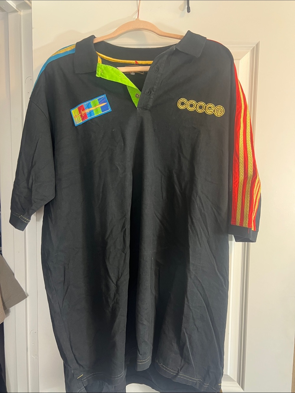 COOGI Black Polo with Neon Green Trim & Multicolor Patch